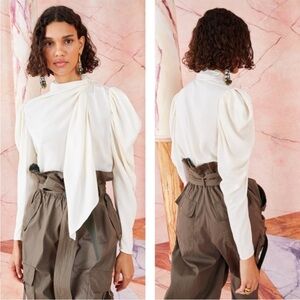 Ulla Johnson || Ivy Blouse Draped Crepe Wrap Tie Neck Blanc Ivory 4